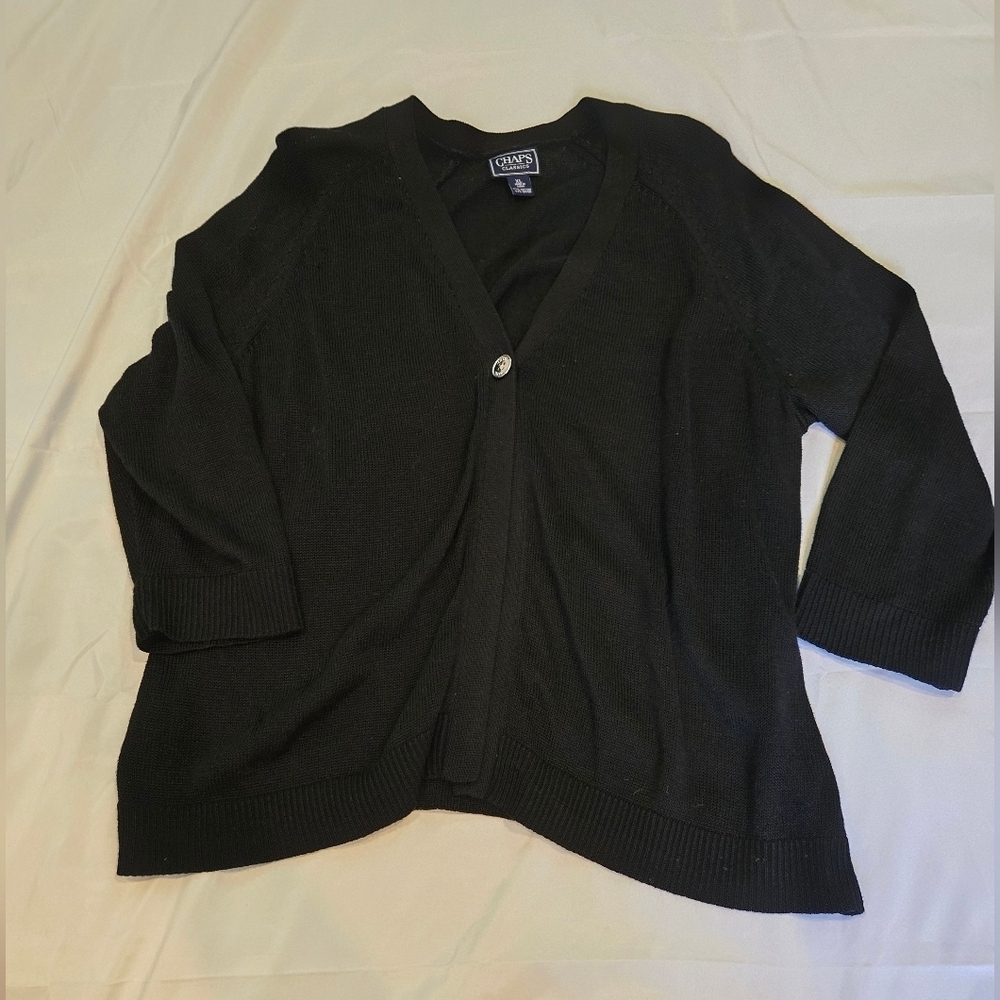 Chaps Classic Women's Black One Button Long Sleeve Black XL Cardigan